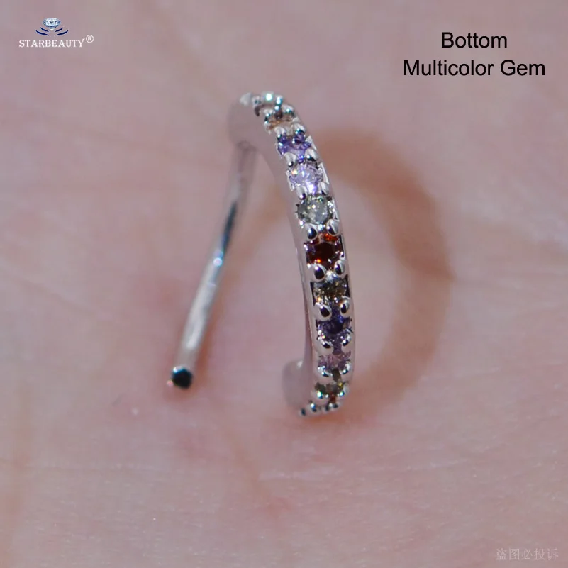 Bottom MulticolorGem 1 шт. яркий драгоценный камень нос кольцо для козелка пирсинг спираль серьги перегородка кликер нос Имитация пирсинга пирсинг кольцо ухо обруч украшения для тела - Окраска металла: Bottom MulticolorGem