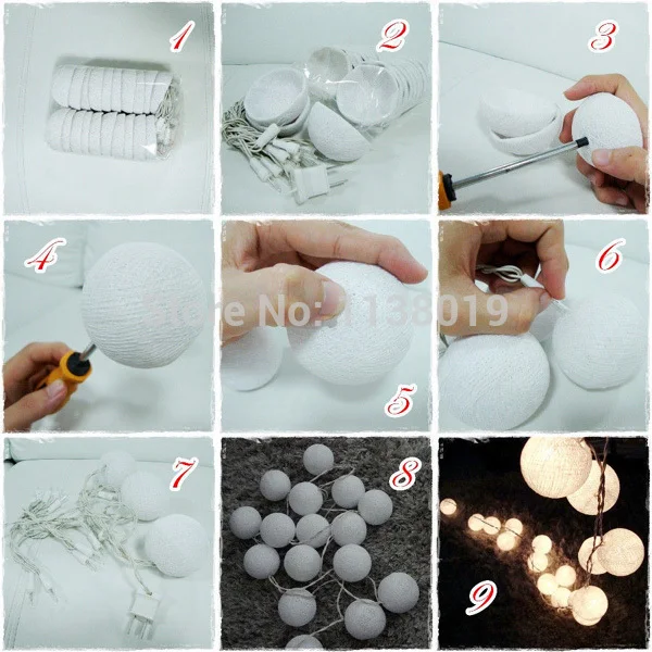 Гирлянда винтажная Пастельная белая из чистого хлопка 20 шаров/шт.|pastel cotton ball|cotton