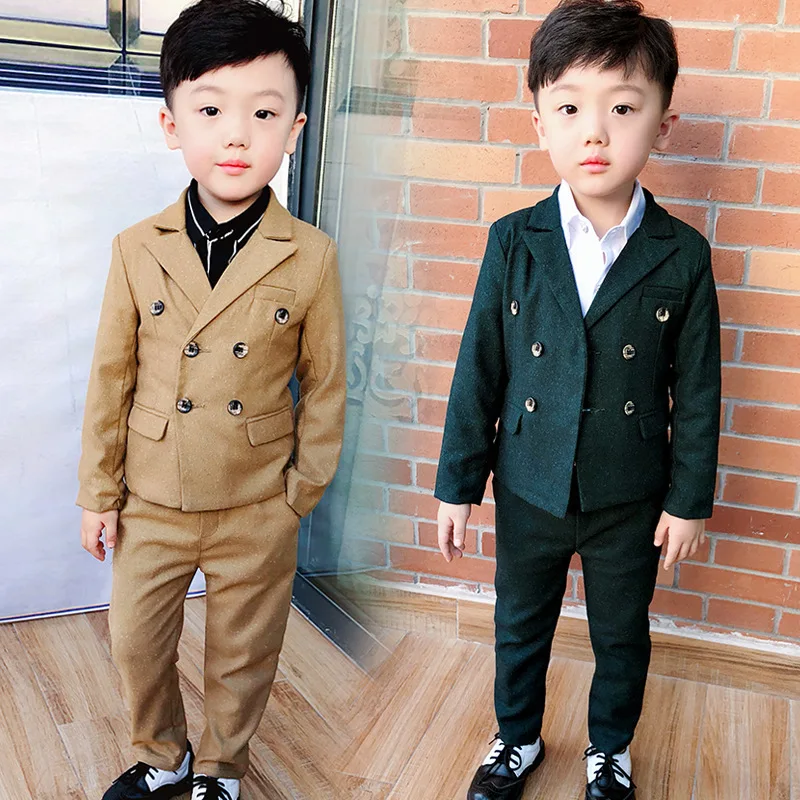 Маленький костюм на осень и зиму, костюм для мальчиков, двубортный костюм из 2 предметов для детей