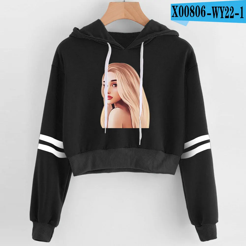 black Ariana Grande Album Толстовки корейский укороченный Топ Толстовка Женская Harajuku розовая укороченная толстовка женская кавайная одежда хип-хоп - Цвет: black