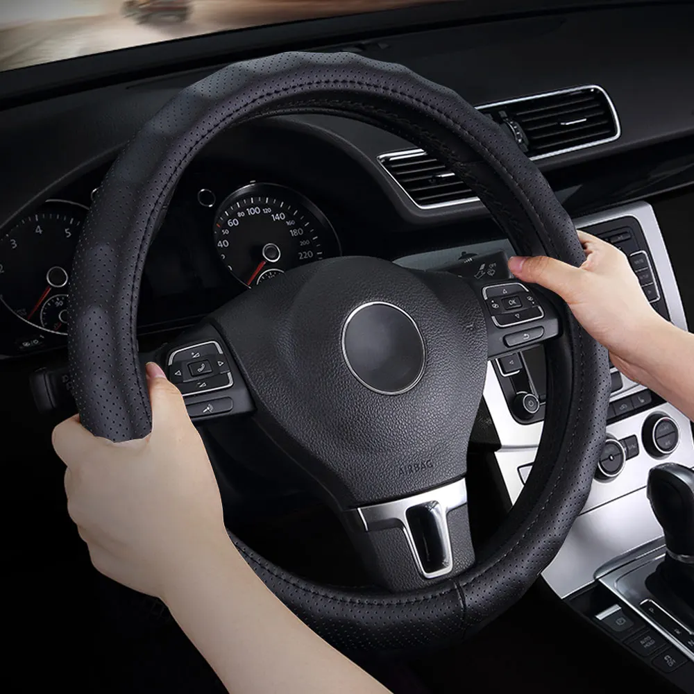 GLCC Автомобильная накладка на руль подходит на 38 см, изготовлена из мягкой микрофибры и кожи, плетеной на руле универсальных аксессуаров для интерьера.