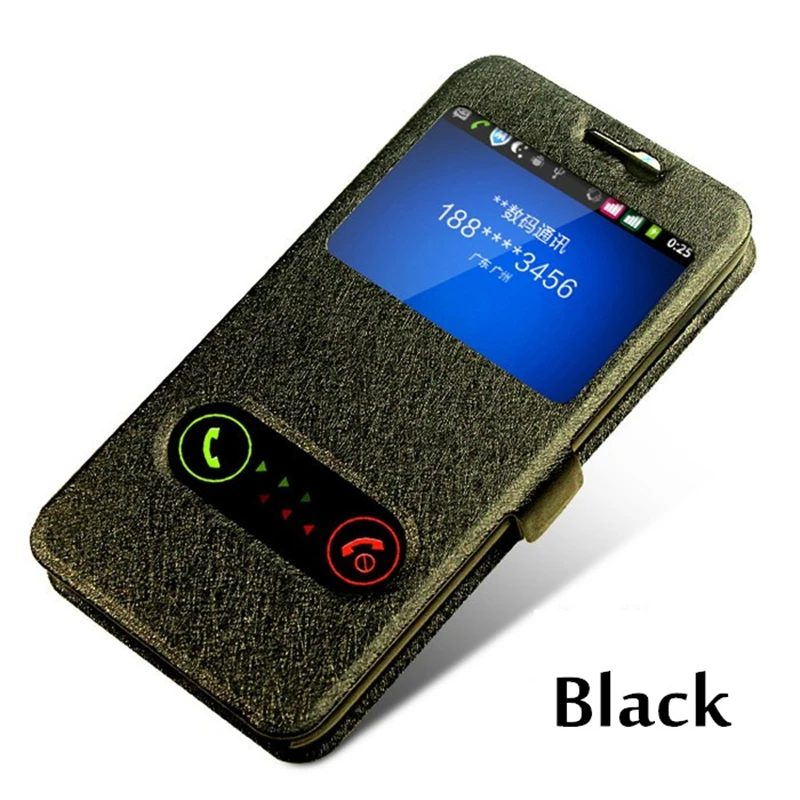 Кожаный чехол-кошелек с шелковым зернистой поверхностью и двойным окошком