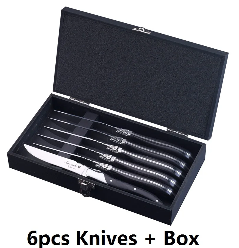 6pcs knives in box 6 шт. стиль Laguiole нож для стейка черные деревянные ручки кухонные ножи из нержавеющей стали столовые приборы для ресторана Свадебная вечеринка столовые приборы подарок - Цвет: 6pcs knives in box