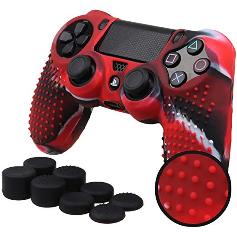 Black and Red 9 в 1 Шипованный Противоскользящий силиконовый чехол для sony playstation Dualshock 4 PS4 DS4 Pro тонкий контроллер и ручка - Цвет: Black and Red