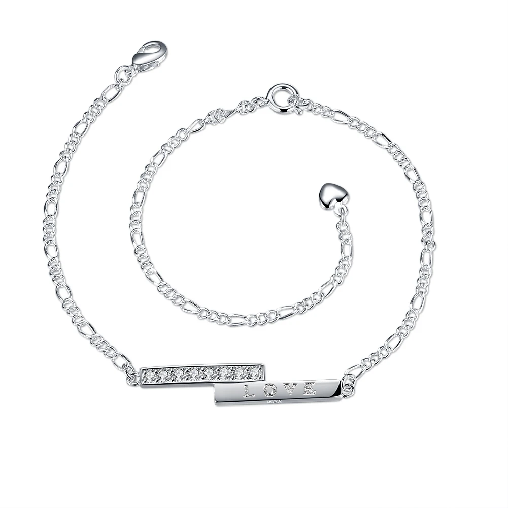 Для женщин Серебряный Цвет ботильоны браслет Цепи Циркон Письмо Jewelry оптовая