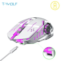 T-WOLF Q13 Rechargeable Wireless Mouse Silent Ergonomic Gaming Mice Keys RGB Backlight 2400 DPI for Laptop Computer Pro Gamer