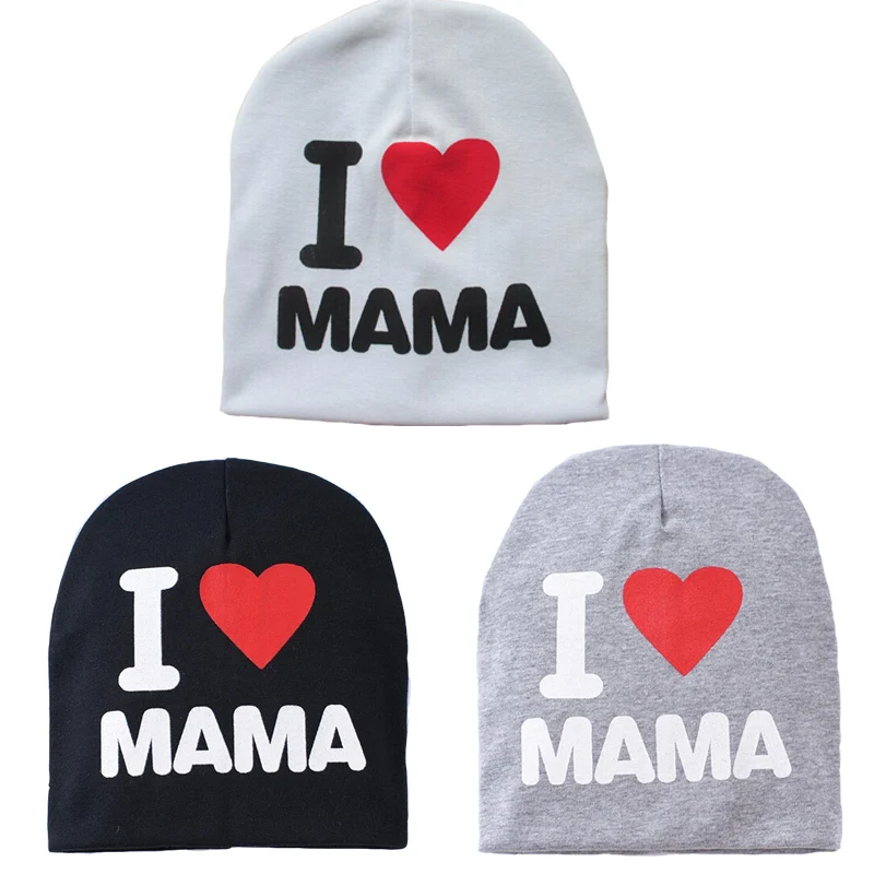 UNIKIDS/новые детские шапки с принтом I Love Papa Mama на весну и осень вязаные теплые