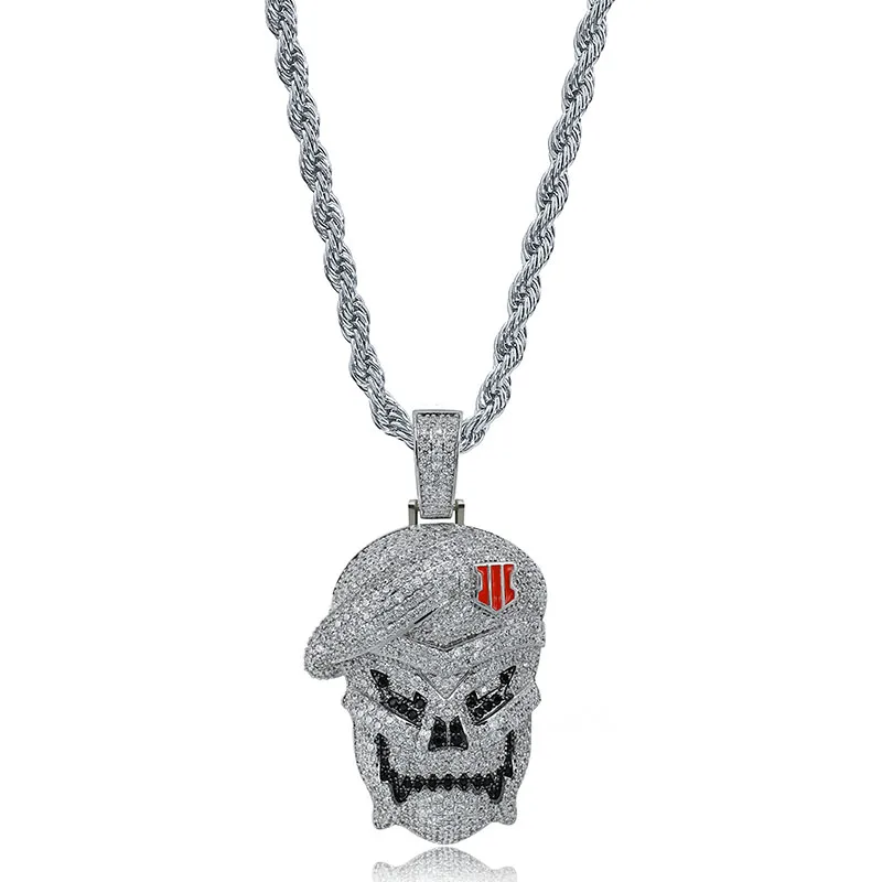 JINAO AAA Micro Pave Black Ops кулон череп скелет ожерелья серебро кубический циркон Iced Out цепи для мужчин хип хоп ювелирные изделия мужской подарок