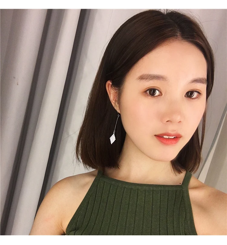 Новинка 2021 модные серьги с ромбовидным покрытием посеребренные кристаллами