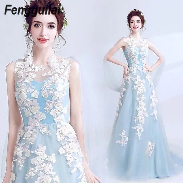 

High Quality Blue Lace Sleeveless Hollow Out Long Rayon Bandage Dress Evening Party Elegant Dress