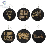 somesoor engraving afro wood drop earrings black lives matter rock girl power african queen god chosen designs for women 6 pairs