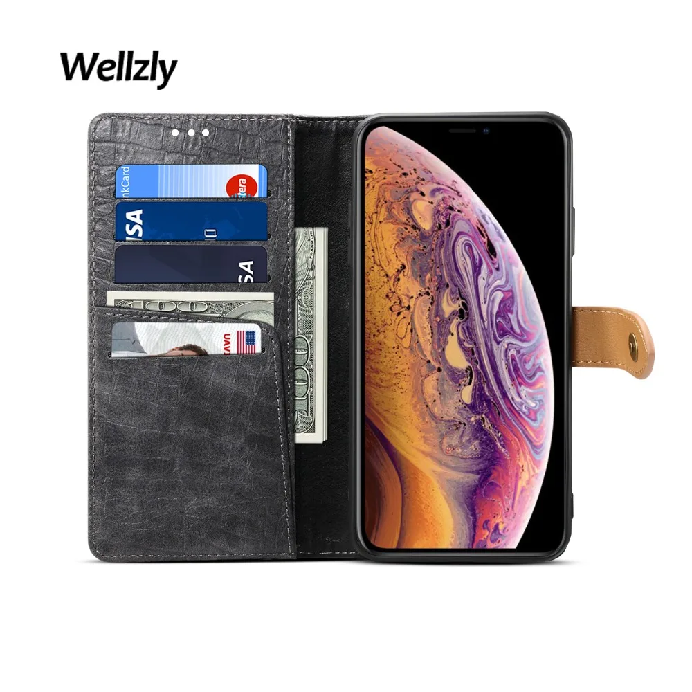 Wellzly чехол для iPhone X XR XS MAX 6 6s 7 8 Plus из искусственной кожи флип бумажник держатель