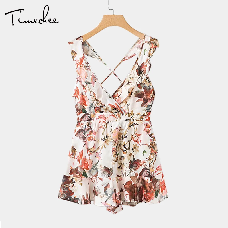 Комбинезон Для женщин комбинезон Timechee Boho Стиль Свободные шифона с принтом спинки