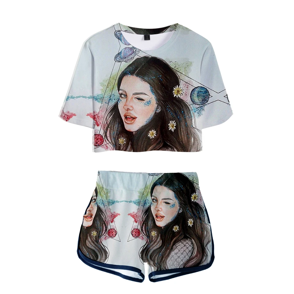 3D Lana Del Rey костюм для отдыха Мягкая футболка с круглым вырезом и укороченные брюки