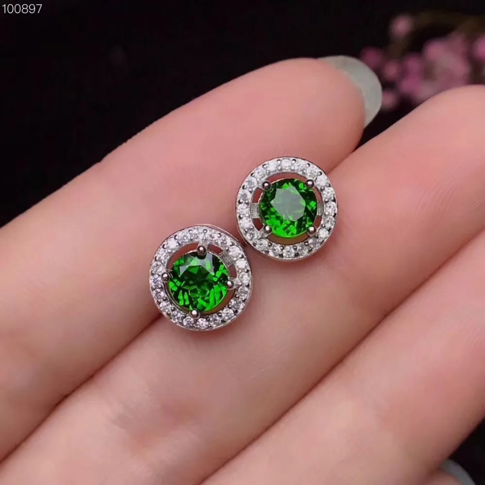 

Женские серьги с натуральным зеленым подсолнухом, из серебра сережки-гвоздики с диопсидом пробы 925 пробы, классические ювелирные украшения ...