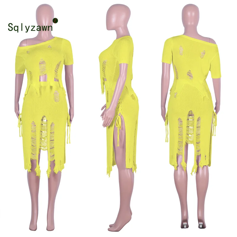 Женский трикотажный костюм Summ асимметричный свитер с вырезами футболка широкими