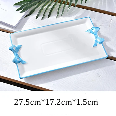 Blue Small rectangle Милая белая керамическая тарелка Фруктовница фарфоровое декоративное блюдо, ювелирный десерт для еды, блюдо для хранения, украшение комнаты, подарок для девочки - Цвет: Blue Small rectangle