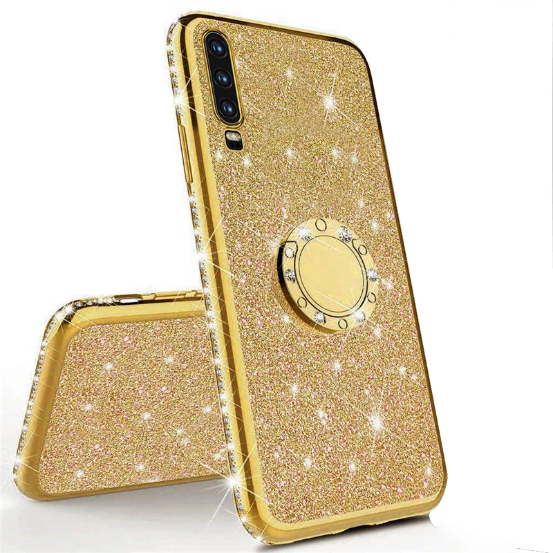Gold 3D с бриллиантами блестящий сверкающий мягкий чехол для samsung Galaxy A50 A70 A30 A10 A7 S8 S9 S10e S10 Plus Note 9 8 может служить в качестве автомобиля с кольцом-держателем - Цвет: Gold