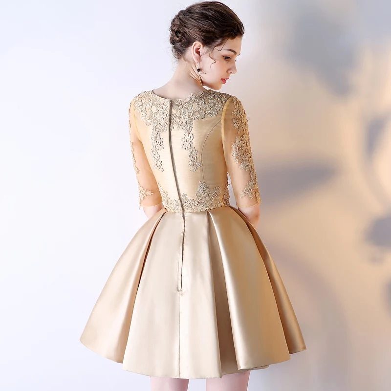 Robe De Soiree короткое Новое роскошное Золотое кружевное вечернее платье на заказ