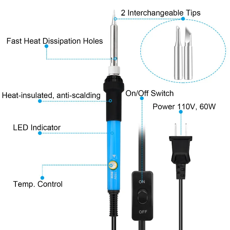 60 Вт Регулируемый температурный паяльник Комплект 14 шт. паяльная станция