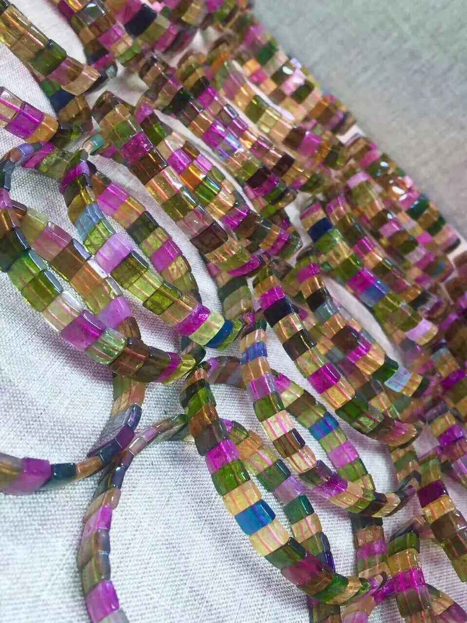 

free shipping Natural Colorful Tourmaline Crystal Rectangle Beads Bracelet