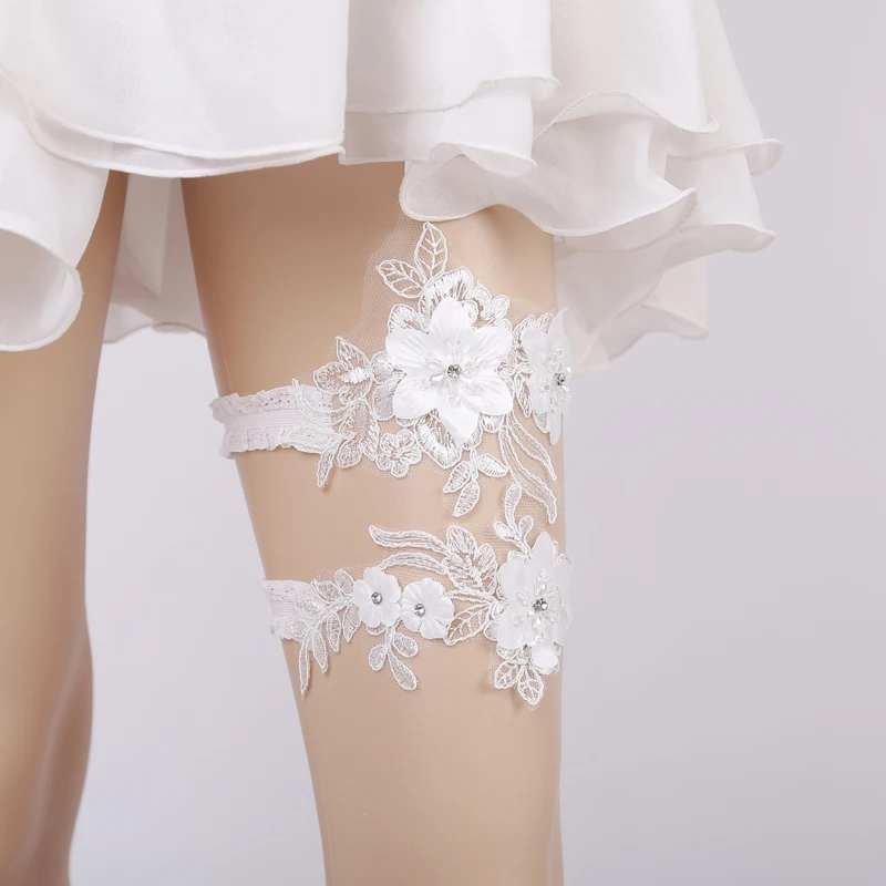 2019 свадебные подвязки с вышитыми стразами цветами и бисером белые сексуальные