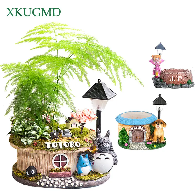 Домашний двухцветный светодиодный смоляный цветочный горшок милый щенок ручная