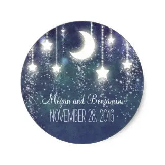 3.8m moon and stars enchanted romantic wedding classic round sticker | Дом и сад