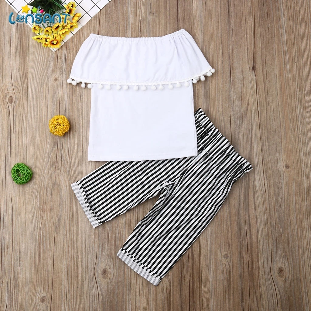 LONSANT Girls Clothes Set Fashion Bow Hairband + Solid Tassel Top Pant Baby Clothing Kids N30 | Мать и ребенок