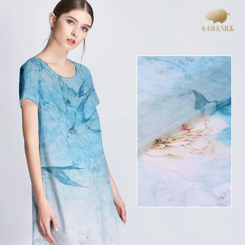 12 мм цифровая печать шелковая льняная ткань 140 см китайская Чонсам для платья