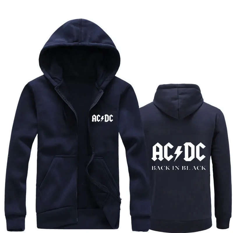 Осень, новинка, мужские и женские толстовки, ACDC, бренд, рок, графический принт, повседневные толстовки, хип-хоп, ZipperFashion, с капюшоном, Hombre - Цвет: Navy