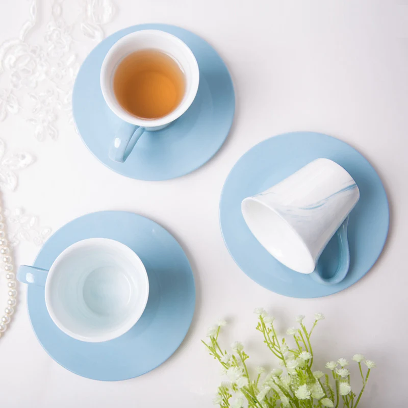 Керамическая синяя мраморная чайная чашка набор блюдца послеобеденный чайный