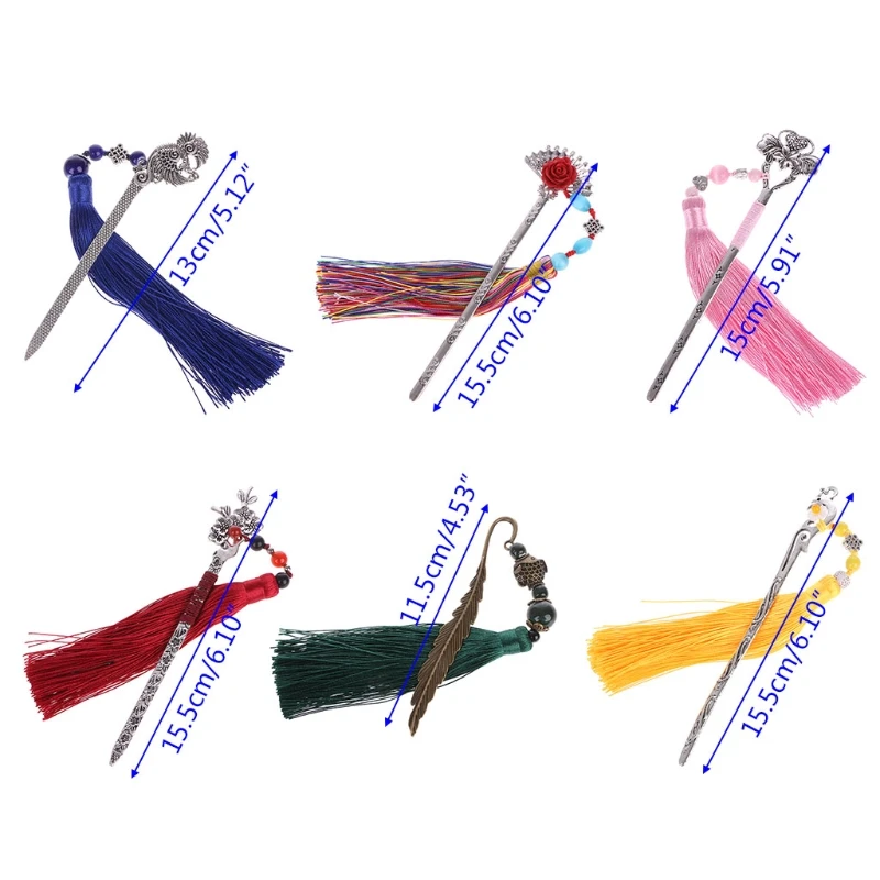 Винтажная Античная Металлическая закладка в китайском стиле длинные кисточки