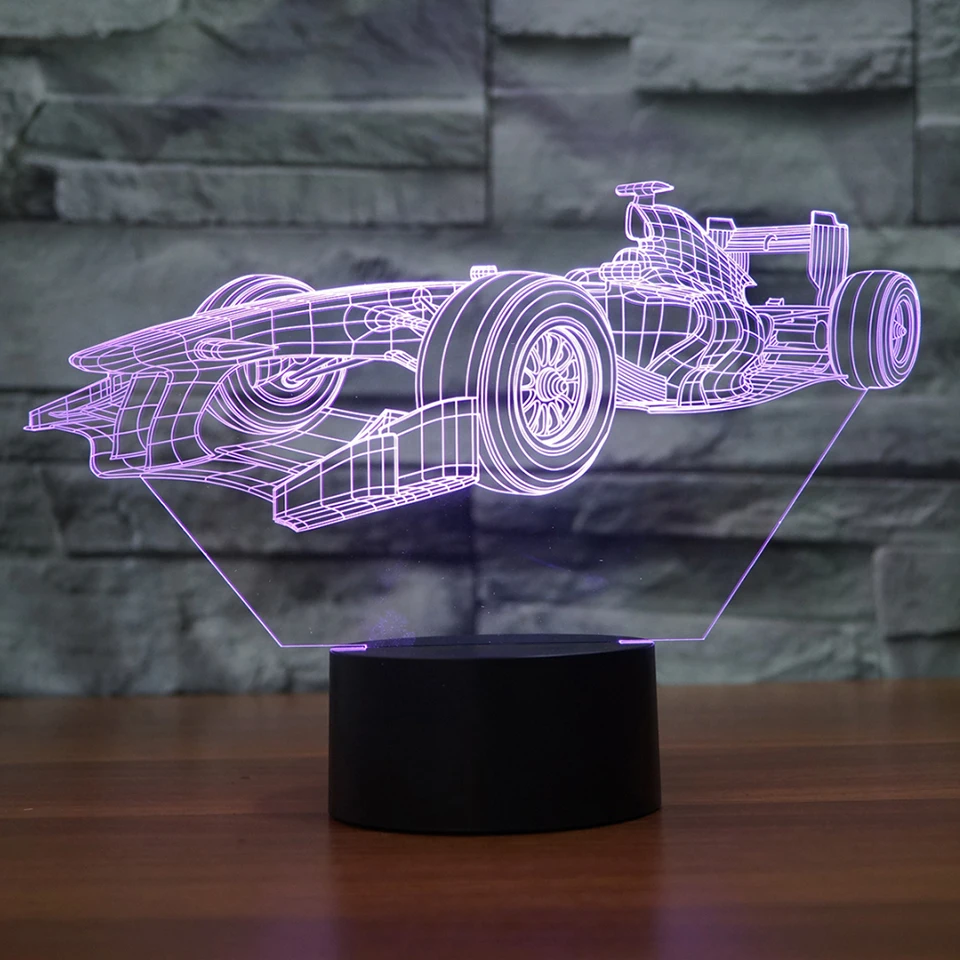 Современный светодиодный ночник 7 цветов изменяющийся 3D F1 гоночный автомобиль