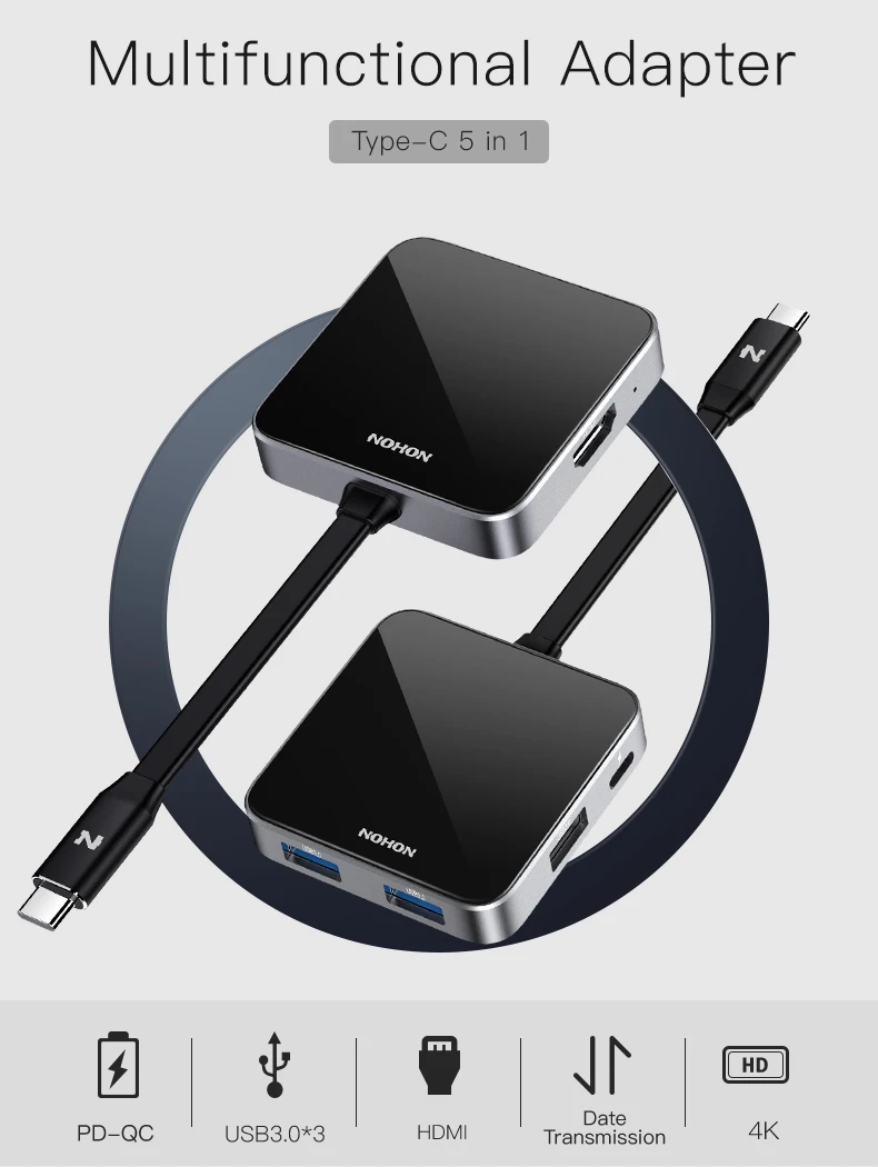 NOHON type C концентратор конвертер USB-C HDMI адаптер USB 3,0 кард-ридер PD 4K разветвитель синхронизации данных для MacBook samsung S9 huawei P20