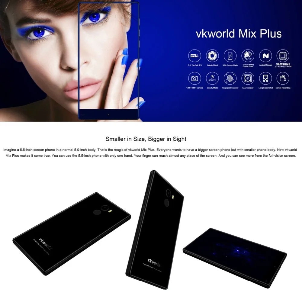 Vkworld Mix Plus 5.5 Inch Full Screen 4G Android 7.0 Smartphone 3GB RAM 32GB ROM MTK6737 Quad Core 2850mAh Fingerprint Cellphone | Мобильные