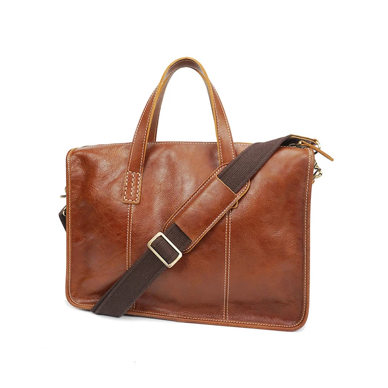 New Vintage Cow Skin Genuine Leather Men's Briefcase Fashion Large Capacity Casual Business bag Male Shoulder Laptop Bags