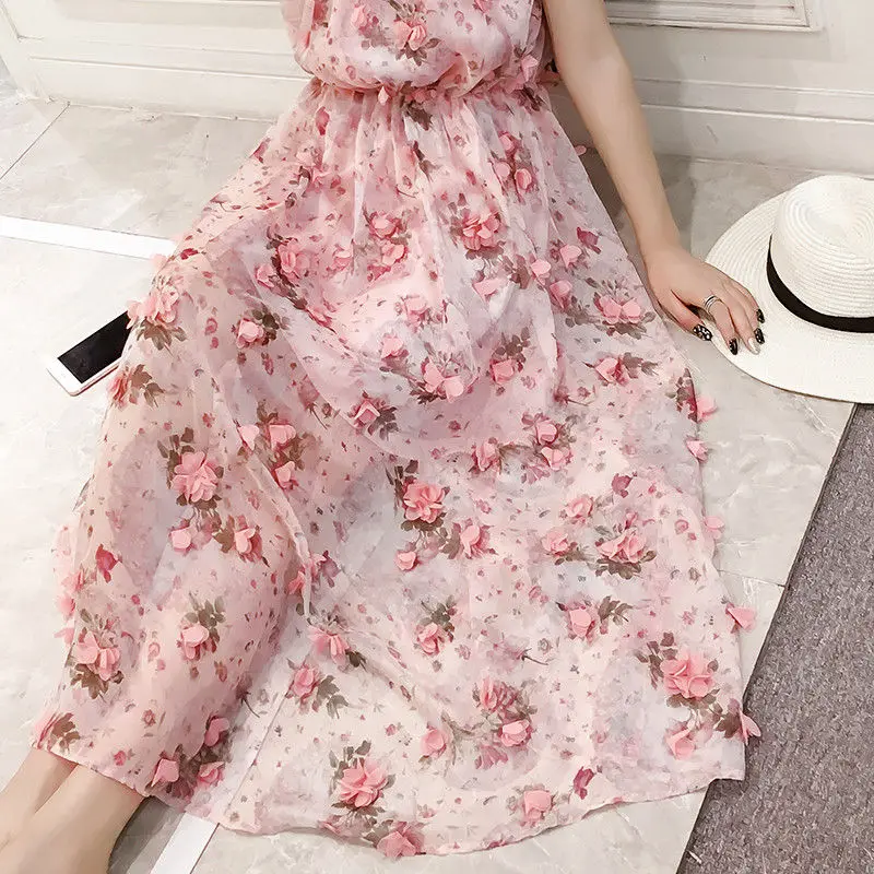 Женское шифоновое платье с цветочным принтом без бретелек рукавов | Женская