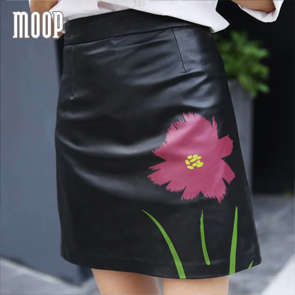 2017 Spring genuine leather skirts women A-Line mini skirt faldas jupe saia etek retro floral print sheepskin LT1260 | Женская одежда