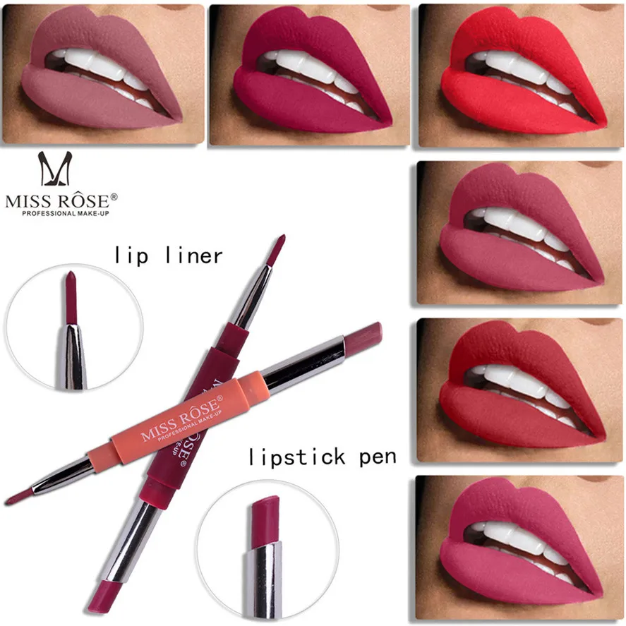 Новинка, MISS ROSE, 1 шт., двухконцевая, стойкая, водостойкая, карандаш для губ, карандаш, 8 цветов, вечерние, для ежедневного макияжа, карандаш для губ