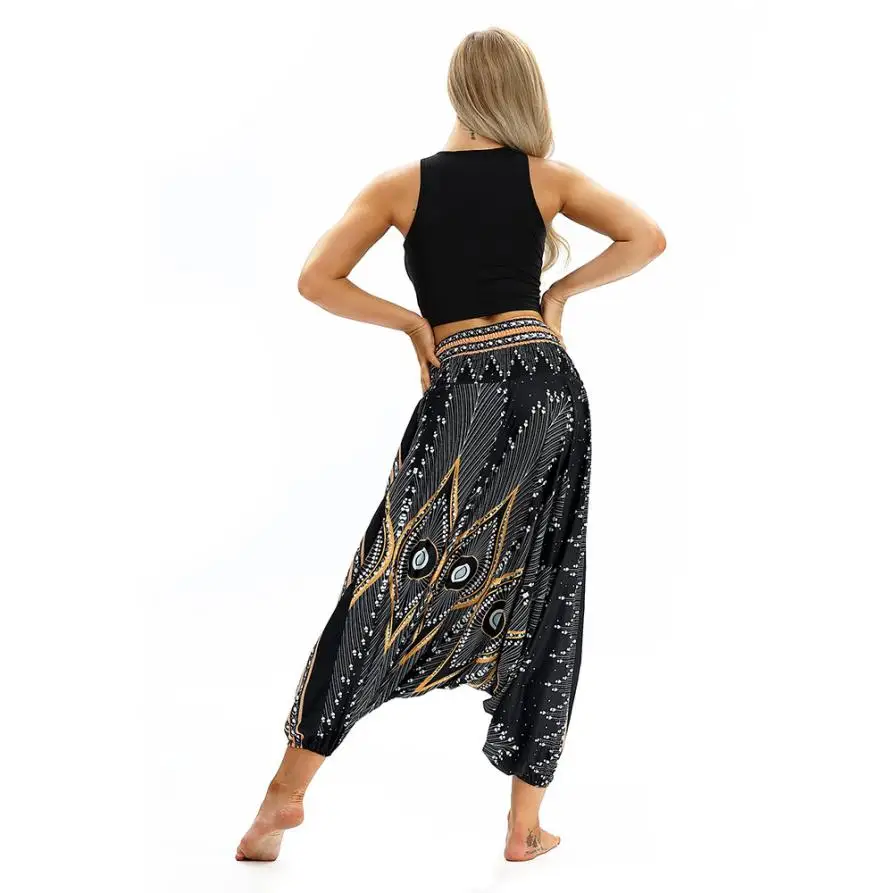Новинка, женские повседневные свободные штаны для йоги, мешковатые, Boho, Аладдин, комбинезон, шаровары, штаны с высокой талией, спортивные штаны, JLY0825