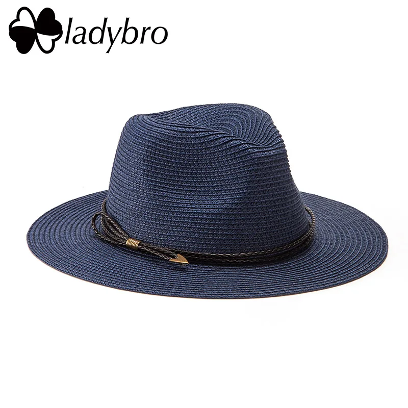 25903 Navy Ladybro Летняя женская шляпа с широкими полями, пляжная шляпа от солнца, Панама, соломенная шляпа, мужская фетровая шляпа, солнцезащитный козырек, кепка для мужчин, Sombrero Chapeau Femme - Цвет: 25903 Navy