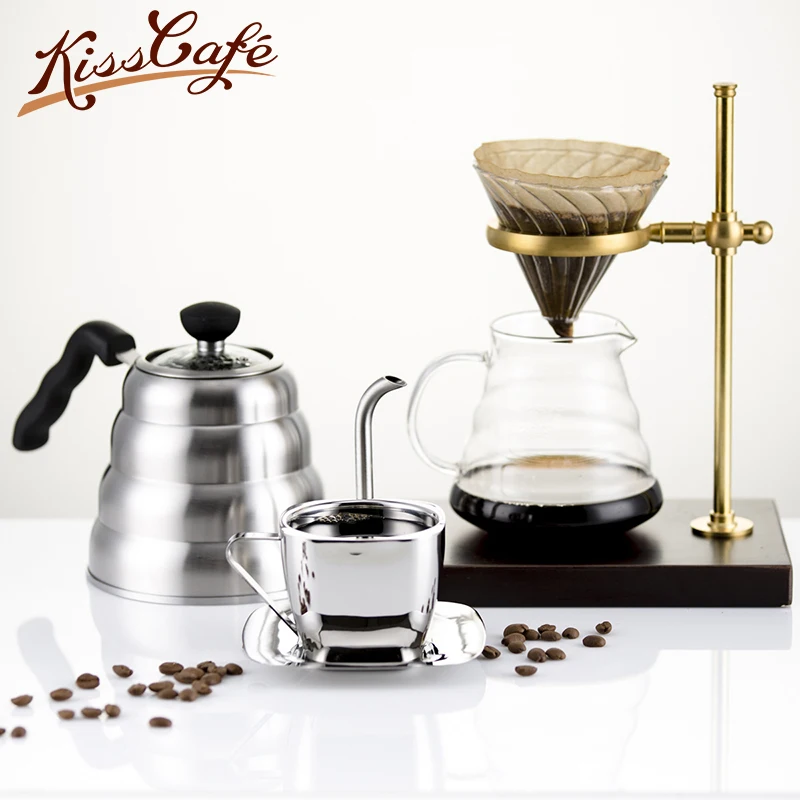 90/150/240ml Stainless Steel Coffee Cup Set Double Anti-hot Insulation Cups Creative Square Tea Cup and Saucer Milk Mug
