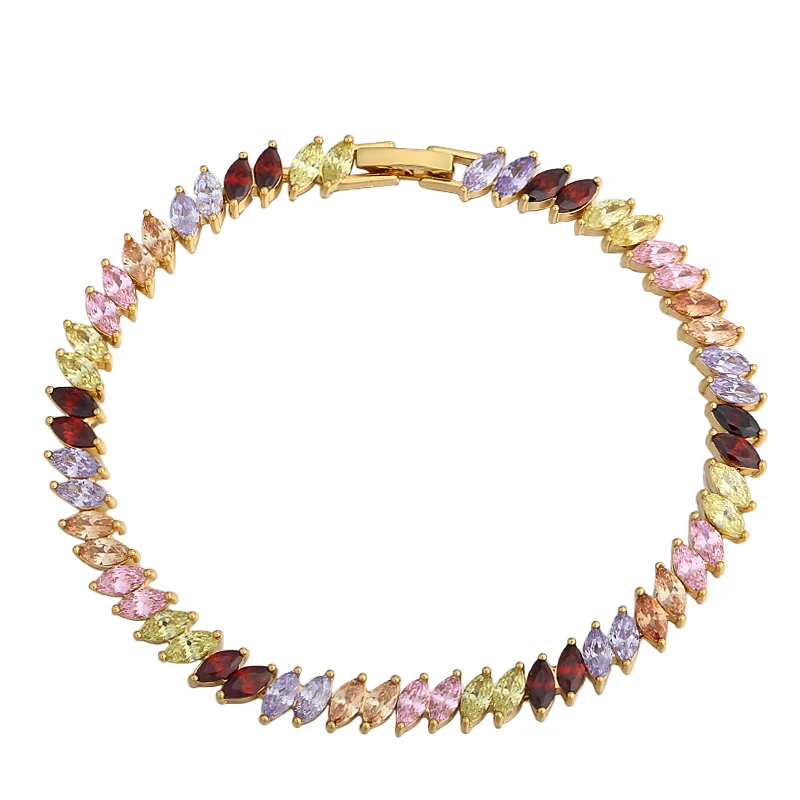 Женские браслеты многоцветные AAA + кубический цирконий позолоченный