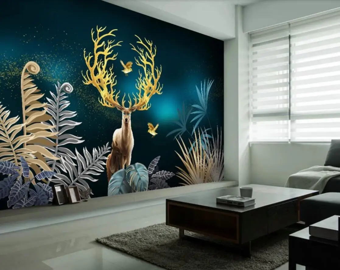 Ручная роспись тропические листья Настенная бумага лось большая фотобумага 3d