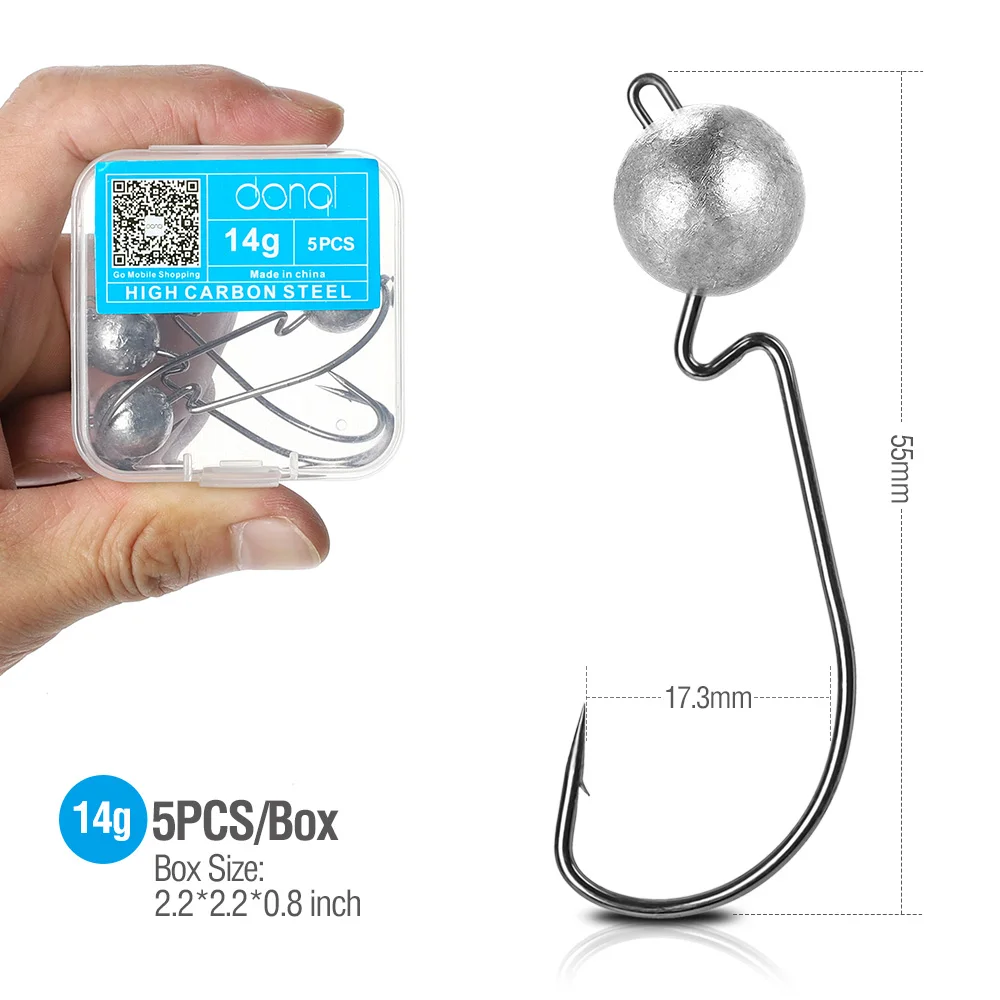 14g 5pcs DONQL 5/10 шт. широкая заводная рукоятка офсетная печать свинцовый крючок для рыбалки Jig Head рыболовный крючок для Мягкая приманка в виде червей 3,5g-14g колючий карп рыболовные крючки - Цвет: 14g 5pcs