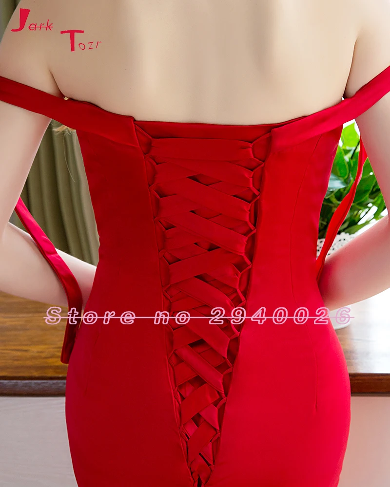 Jark Tozr Robe De Soiree Boat Neck Off the Sholder Red Satin Luxury Mermaid Fomal Evening Party Dresses 2019 Vestido Festa | Свадьбы и