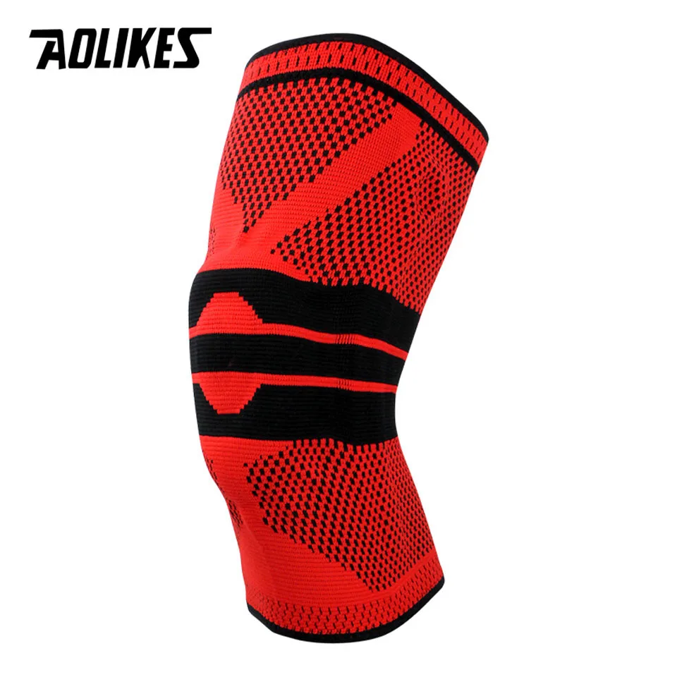 Red AOLIKES, 1 шт., поддержка колена для фитнеса, бега, защита, для спортзала, спортивные подтяжки, наколенники, эластичные, нейлоновые, с силиконовой подкладкой, компрессионные наколенники - Цвет: Red