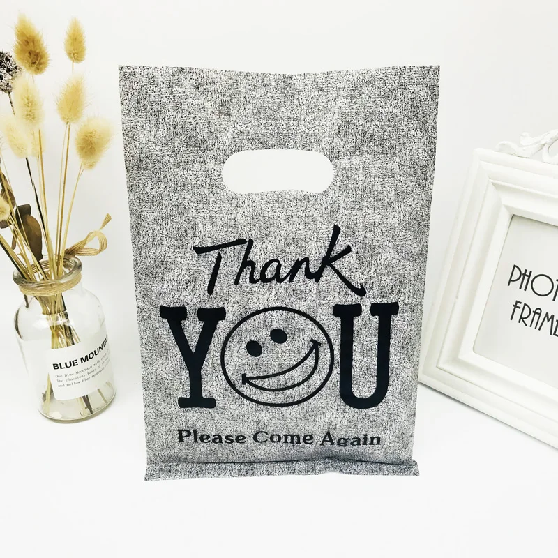 20X30cm Gray / Dark Red ''Thank You " Pattern Plastic Shopping Bags With Handle 50pcs Plastic Jewelry Gift Packaging Bags Handle
