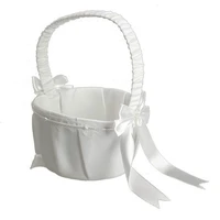 white ivory bow wedding blower basket ceremony festive party love case satin flower girl basket for wedding party supplies